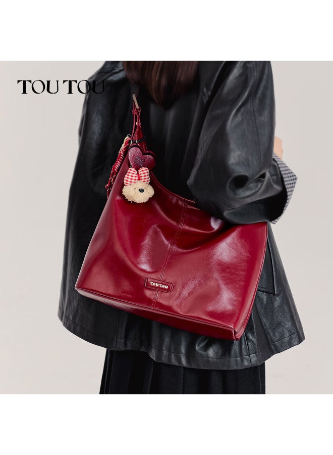 Toutou New Women's Bag Meat Floss Dog Commuter Tote Large Soft Leather Red Birthday Gift For Girlfriend - Image 3