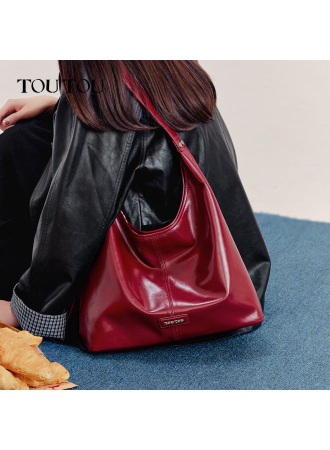 Toutou New Women's Bag Meat Floss Dog Commuter Tote Large Soft Leather Red Birthday Gift For Girlfriend - Image 2