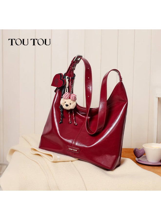 Toutou New Women's Bag Meat Floss Dog Commuter Tote Large Soft Leather Red Birthday Gift For Girlfriend - Image 1