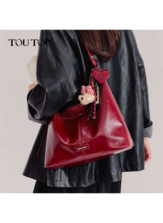 Toutou New Women's Bag Meat Floss Dog Commuter Tote Large Soft Leather Red Birthday Gift For Girlfriend - Image 5