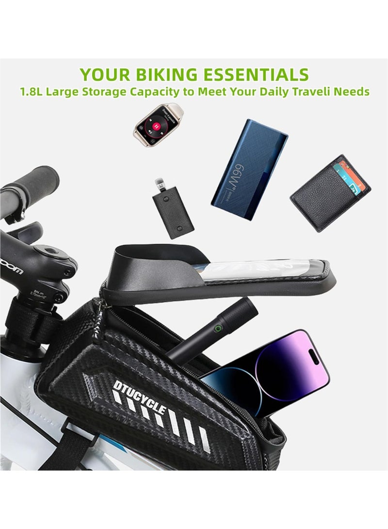 DIOTTI Waterproof Bike Frame Bag with Phone Holder, Top Tube Handlebar Bag with Sun Visor & Sensitive Touch Screen, Fits Smartphones Under 7", Large Capacity Cycling Accessories - Image 2