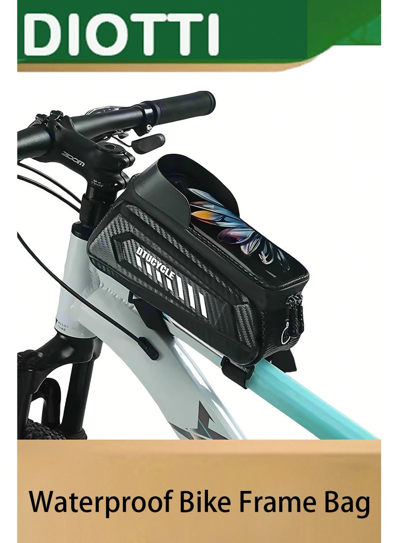 DIOTTI Waterproof Bike Frame Bag with Phone Holder, Top Tube Handlebar Bag with Sun Visor & Sensitive Touch Screen, Fits Smartphones Under 7", Large Capacity Cycling Accessories - Image 1