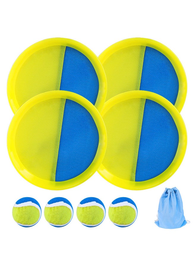 Production And Supply Of Parent-child Interactive Outdoor Beach Game Toys Sticky Ball Beat 2 Beat 1 Ball Direct Order,-Specifications:Yellow Racket [blue + Yellow] 4 Shots, 4 Yellow + Blue Hard Balls, Oxford Cloth Storage Bag Packaging - Image 1