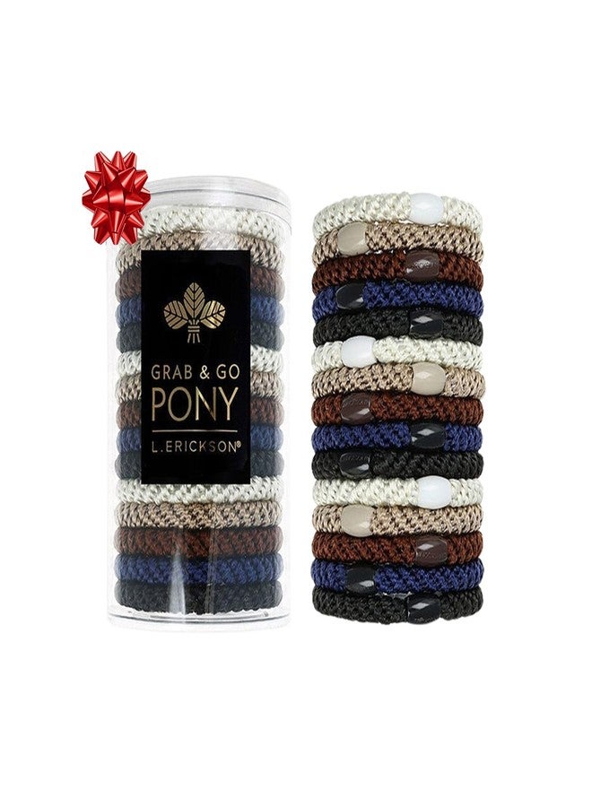 L. Erickson Brown and Black Hair Ties for Thick Hair, Grab & Go Pony Tube, 15 Pack, Neutral Pack, Thick No-Crease Bands with Strong Hold, Damage-Free Design, Versatile Everyday Neutrals | L. Erickson - Image 1