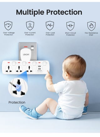 LENCENT مقبس تمديد متعدد القابس مع USB ، موسع مخرج كهربائي 3 اتجاهات مع 2 USB ، شاحن حائط ، محول قابس عالمي ، محطة شحن للمنزل والمكتب والمطبخ ، بتبديل فردي - view 3