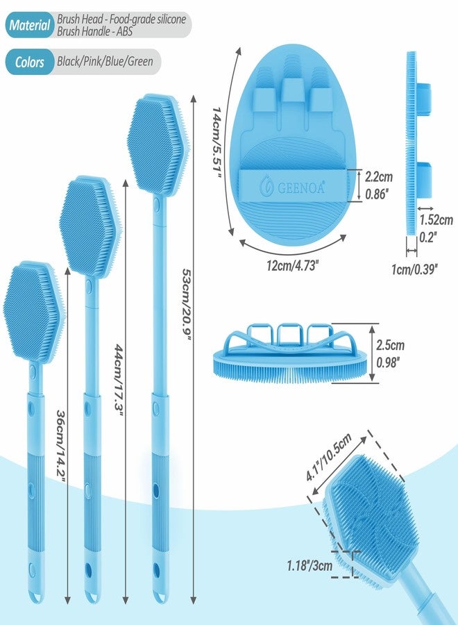 GEENOA Silicone Back Scrubber & Soft Bath Glove 2PCS, 16''- 21''Extendable Back Scrubber with Dual-Side Large Head, 360° Anti-Slip Hand-fit Silicone Body Scrubber for Rich Foaming Deep Cleaning(Blue) - Image 2