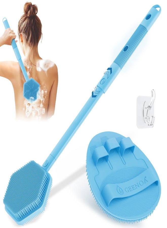 GEENOA Silicone Back Scrubber & Soft Bath Glove 2PCS, 16''- 21''Extendable Back Scrubber with Dual-Side Large Head, 360° Anti-Slip Hand-fit Silicone Body Scrubber for Rich Foaming Deep Cleaning(Blue) - Image 1