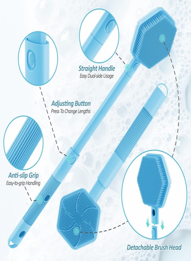 GEENOA Silicone Back Scrubber & Soft Bath Glove 2PCS, 16''- 21''Extendable Back Scrubber with Dual-Side Large Head, 360° Anti-Slip Hand-fit Silicone Body Scrubber for Rich Foaming Deep Cleaning(Blue) - Image 3