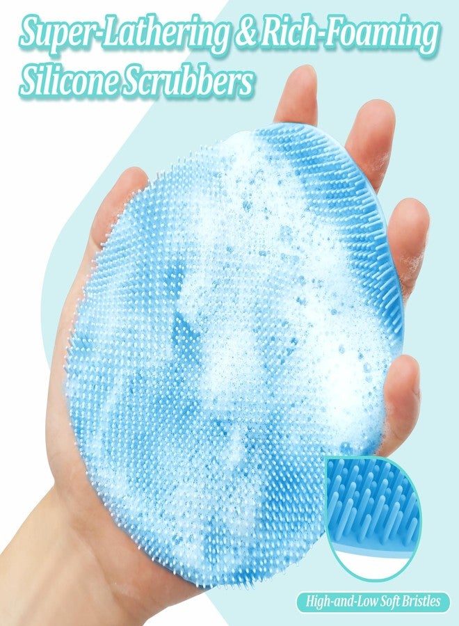 GEENOA Silicone Back Scrubber & Soft Bath Glove 2PCS, 16''- 21''Extendable Back Scrubber with Dual-Side Large Head, 360° Anti-Slip Hand-fit Silicone Body Scrubber for Rich Foaming Deep Cleaning(Blue) - Image 4