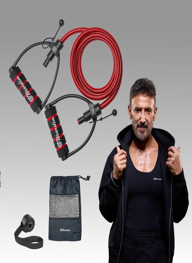 Wearslim ® TPE and Foam Premium Resistance Band Exercise Cord with Workout Plans Professional Toning Tube Exerciser with Comfort Handles Red 35-40 Lbs - Image 1