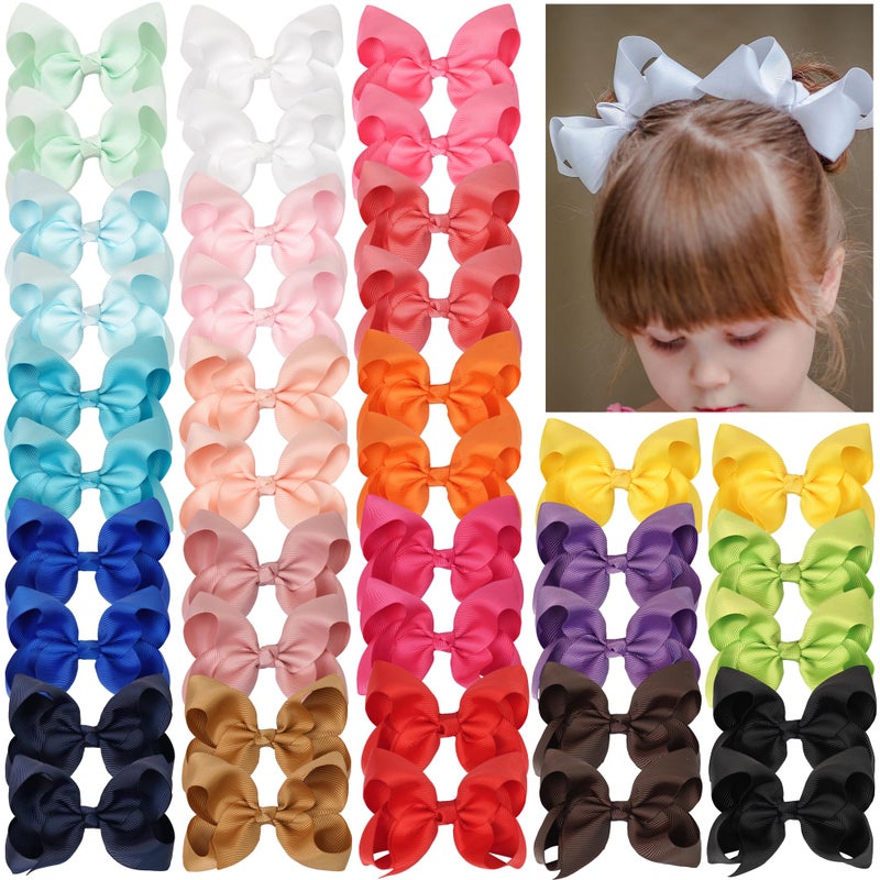 JOYOYO 40Pcs 4.5" Hair Bows Alligator Clips, Grosgrain Ribbon Girls Bows Clips Barrettes Hair Accessories for Baby Girls Toddlers Kids Teens (4.5inch,20 Colors in Pairs) - Image 1