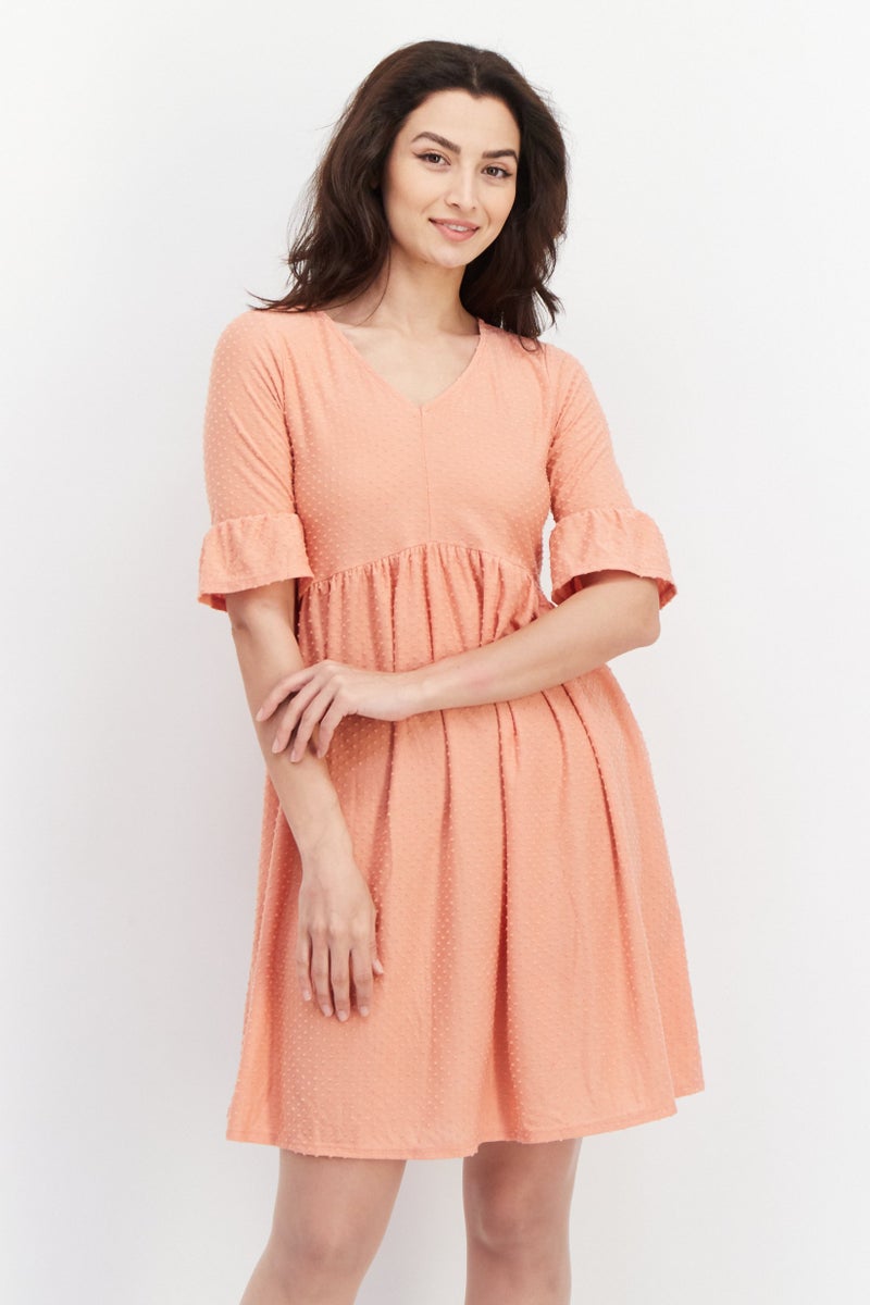 NY Collection Women Petite Textured Midi Dress, Orange - Image 1