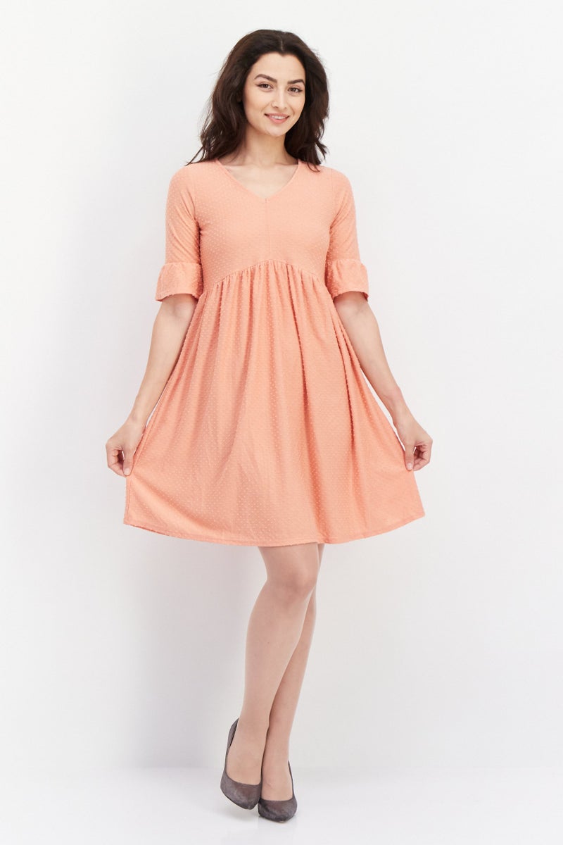 NY Collection Women Petite Textured Midi Dress, Orange - Image 3
