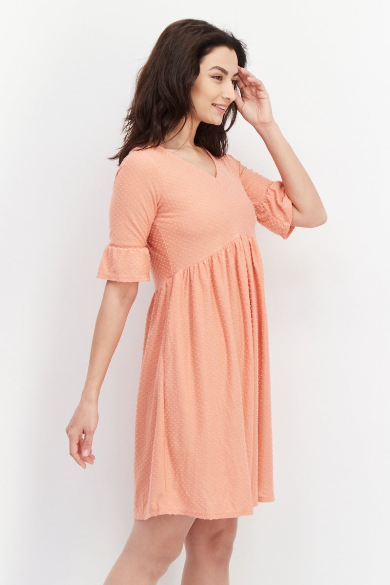 NY Collection Women Petite Textured Midi Dress, Orange - Image 2