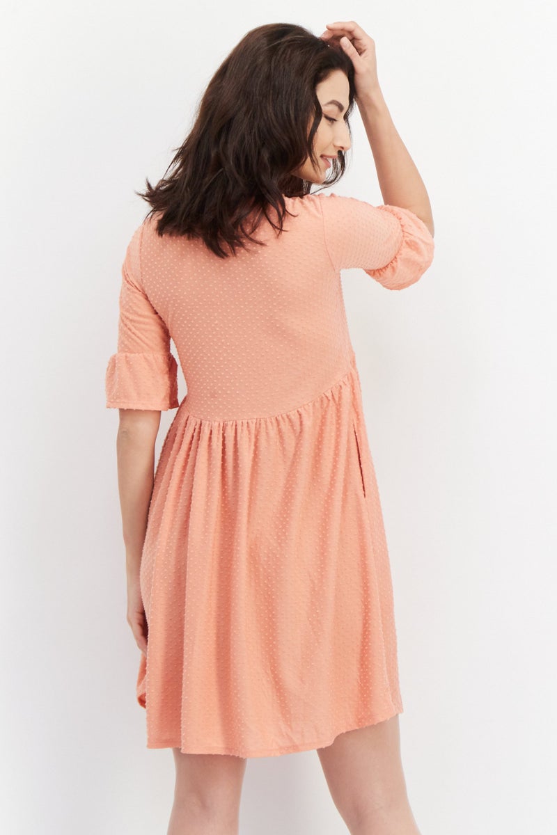NY Collection Women Petite Textured Midi Dress, Orange - Image 4
