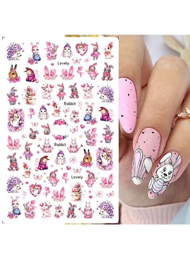 BSBTBZ 8 Sheets Easter Rabbit Nail Art Stickers Decals3D SelfAdhesive Nail Art Accessories Cartoons Rabbits Animals Hearts FlowersDesigns Sticker Lovely Retro Rabbit Manicure DIY Nail Decorations - Image 4