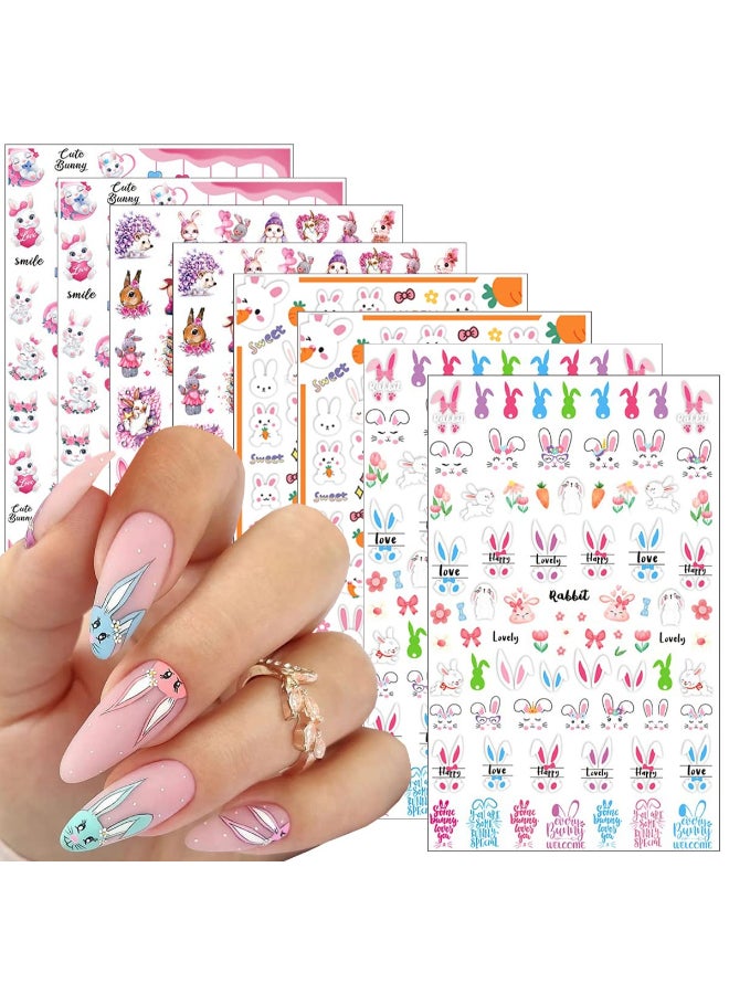 BSBTBZ 8 Sheets Easter Rabbit Nail Art Stickers Decals3D SelfAdhesive Nail Art Accessories Cartoons Rabbits Animals Hearts FlowersDesigns Sticker Lovely Retro Rabbit Manicure DIY Nail Decorations - Image 3