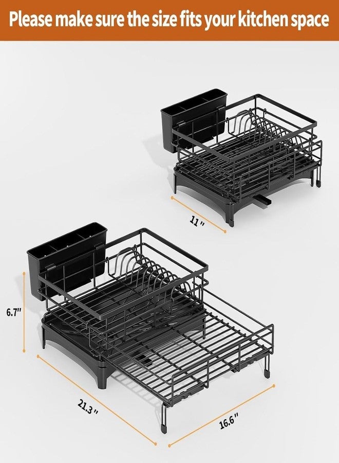 COLBEX رف تجفيف أطباق معدني قابل للتمديد من COLBEX® مع صينية تجميع السوائل وحصيرة تجفيف، رف أطباق كبير 2 في 1 للمطبخ أو فوق الحوض، مقاوم للصدأ، مزود بلوح تصريف وفتحتين للأواني وحامل أدوات المطبخ. - Image 2