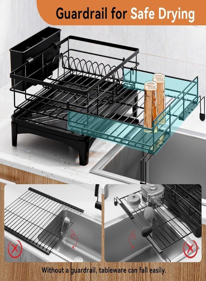 COLBEX رف تجفيف أطباق معدني قابل للتمديد من COLBEX® مع صينية تجميع السوائل وحصيرة تجفيف، رف أطباق كبير 2 في 1 للمطبخ أو فوق الحوض، مقاوم للصدأ، مزود بلوح تصريف وفتحتين للأواني وحامل أدوات المطبخ. - Image 4