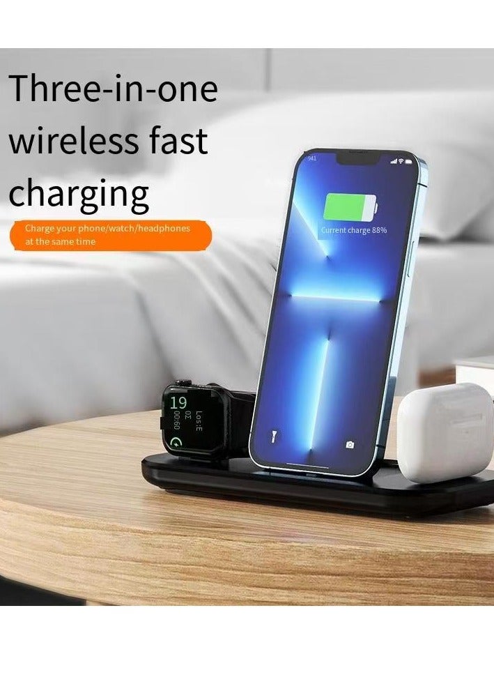 general Three in one wireless charger multifunctional charging base suitable for 6-13 series mobile phones, watches, headphones (black universal version) - Image 1