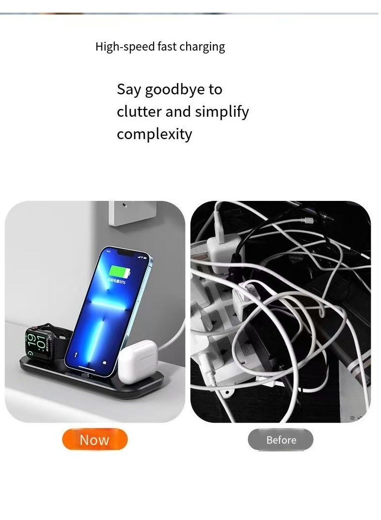 general Three in one wireless charger multifunctional charging base suitable for 6-13 series mobile phones, watches, headphones (black universal version) - Image 5