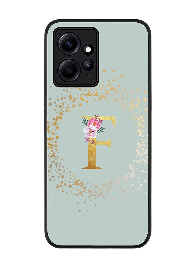 Stylizedd Rugged Black edge case for Redmi Note 12 4G Slim fit Soft Case Flexible Rubber Edges Anti Drop TPU Gel Thin Cover - Custom Monogram Initial Letter Floral Pattern Alphabet - F - Light Grey - Image 1