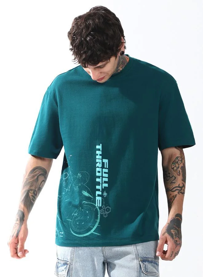 HIGH STAR Moto Racer Graphic Printed Round Neck Short Sleeves Relaxed Fit Cotton T-shirt