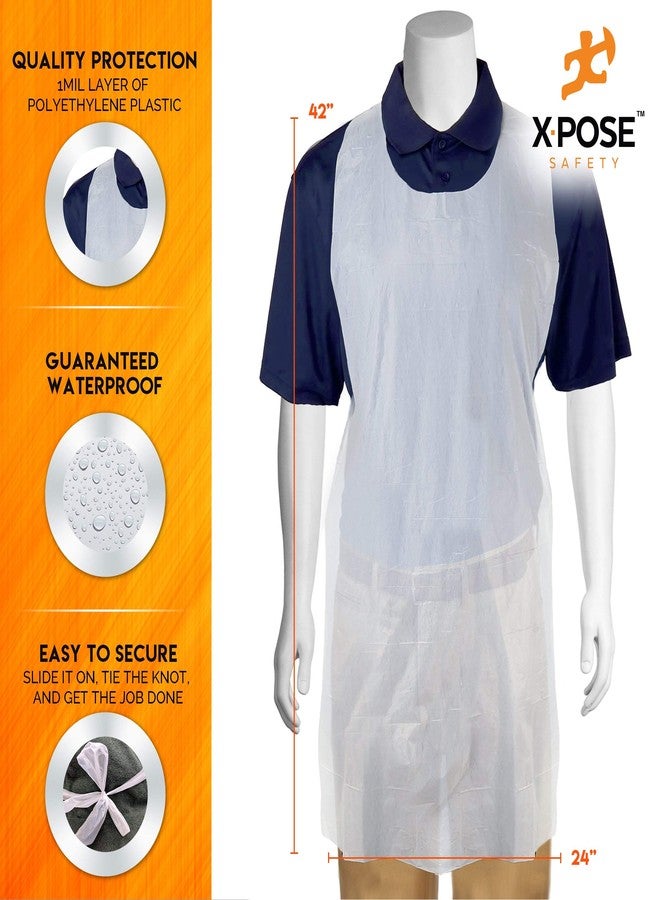 إكسبوز سايفتي مآزر بلاستيكية بيضاء للاستخدام مرة واحدة من Xpose Safety 100 للطهي والمزيد، معبأة بشكل فردي، متينة ومقاومة للماء بسمك 1 مل من البولي إيثيلين، 24 بوصة × 48 بوصة - Image 2