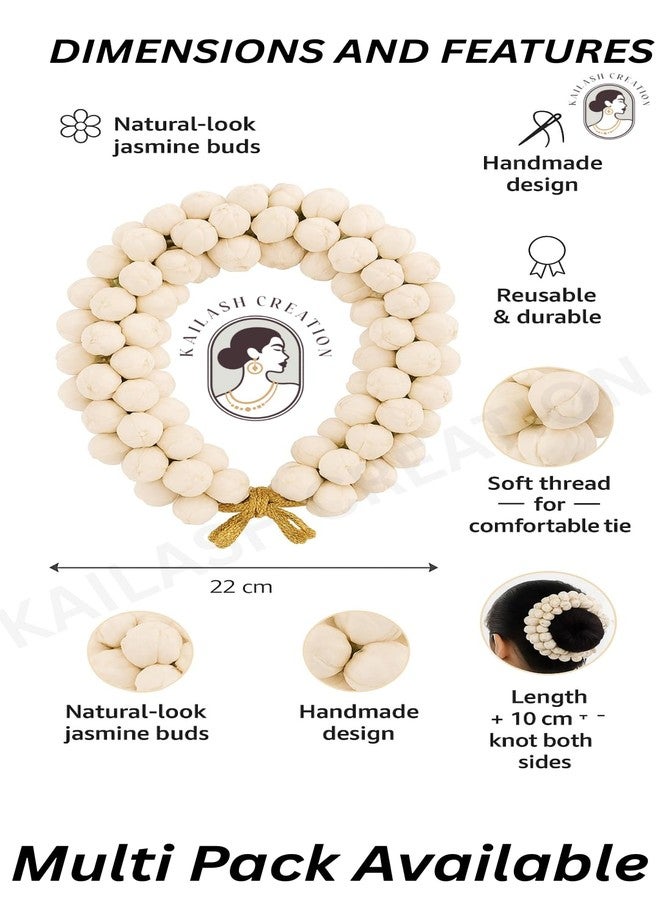 Kailash Creation Artificial Jasmine Mogra Flower Hair Gajra for Women and Girls | Reusable White Juda Garland for Bridal, Weddings, South Indian Festivals, Pooja, Temple Visits, Parties, Classical Dance (Bharatanatyam) Hairstyles (Pack of 1) - Image 3