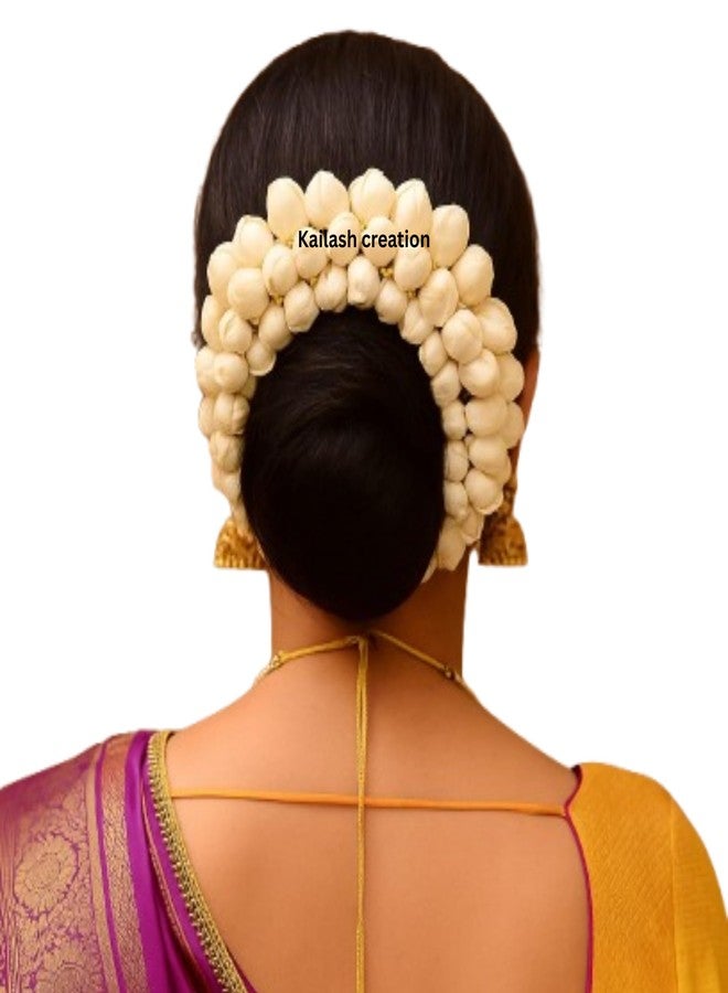 Kailash Creation Artificial Jasmine Mogra Flower Hair Gajra for Women and Girls | Reusable White Juda Garland for Bridal, Weddings, South Indian Festivals, Pooja, Temple Visits, Parties, Classical Dance (Bharatanatyam) Hairstyles (Pack of 1) - Image 1