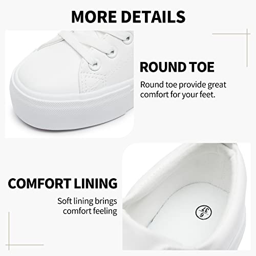 SERNIAL Womens White Platform Sneakers PU Leather Platform Shoes Walking Shoes for Women(White,US9) - Image 5