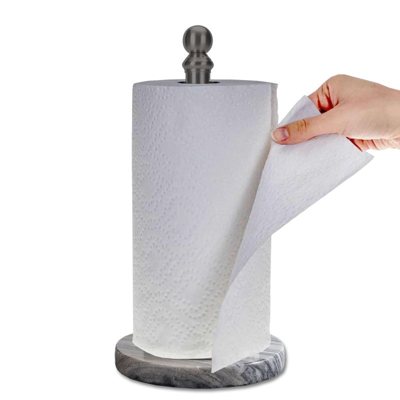 exilon Black Paper Towel Holder Countertop with Heavy Marble Base, Standing Paper Towel Roll Holder for Kitchen Bathroom, with Weighted Base for One-Handed Operation - Image 1