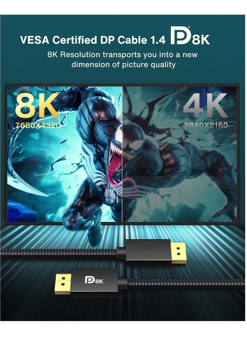 igeekwell VESA Certified DisplayPort Cable（DP TO DP） 1.4, 8K DP Cable  [8K@60hz, 4K@144hz, 2K@165Hz], HBR3 Support 32.4Gbps, HDCP 2.2, Gold-Plated 8K Display Port Cable Lead for Gaming Monitor, TV, Laptop, PC(5M,1 PACK) - Image 4