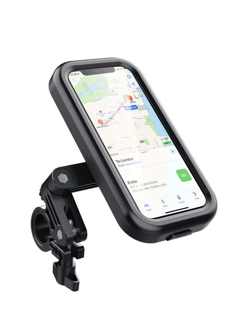 HouDeOS Cycle Phone Holder Waterproof,Motorcycle Handlebar Mount,Mountain Bicycle Cellphone Clamp，Scooter Phone Clip Freely Adjustable  - Image 1