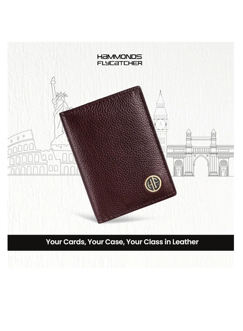HAMMONDS FLYCATCHER Leather Card Holder for Men, Credit Card Holder, Slim Bi-Fold RFID Protected Credit Card Wallet for Men with 6 Card Slots, Metal Snap Button - Redwood Brown | 4SND