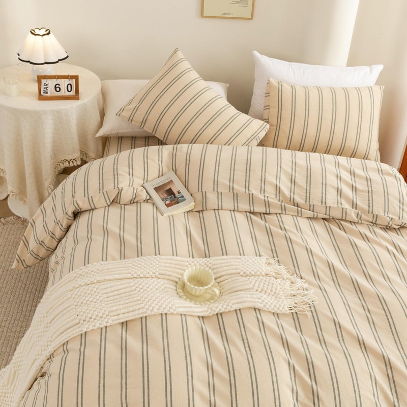 ECOCOTT Duvet Cover King Size - Linen Feel Organic Natural 100% Washed Cotton, Soft Breathable & Durable Bedding Set, Comfy Stripe Design for All Seasons - Image 3