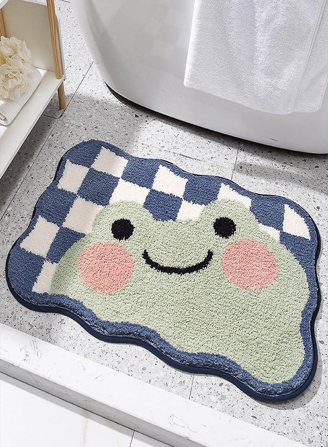 Tyrafry Cute Bath Mat for Bathroom, Super Soft Carpet Microfiber Shaggy Mat, Cartoon Bath Rug Fluffy Non Slip Water Absorbent Plush Rug Thick Washable Area Rug, 19.6 x 31.5 Inches, Frog - Image 1