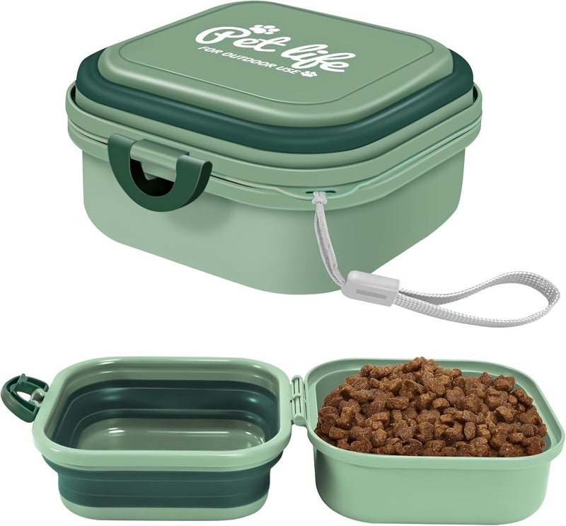 cermug Collapsible Dog Bowl, Travel Dog Bowl, 2-in-1 Pet Food and Water Feeder Dish for Small Dogs Food Container with Lid BPA Free Suitable for Walking, Traveling, Camping and Hiking (Green) cermug - Image 1