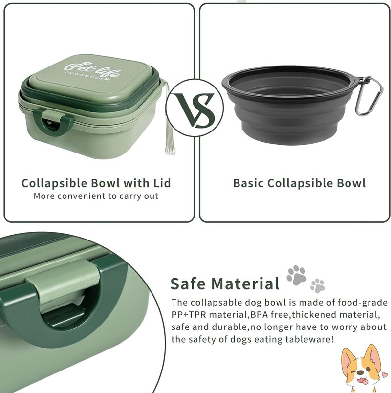 cermug Collapsible Dog Bowl, Travel Dog Bowl, 2-in-1 Pet Food and Water Feeder Dish for Small Dogs Food Container with Lid BPA Free Suitable for Walking, Traveling, Camping and Hiking (Green) cermug - Image 3
