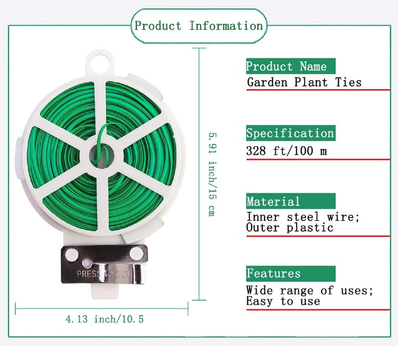 WFAUIBR Twist Tie, 328 Feet (100m), green cable ties with Cutter, Garden Plant Ties Reusable, Green Twist Ties for plants Gardening Tomatoes Tie garden ties for plants,garden twist ties flowers Climbing - Image 2