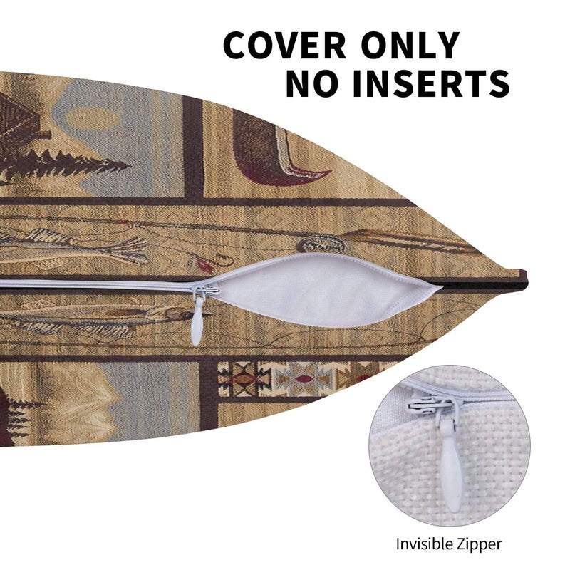 DATANSEN Set of 2 Square 18x18 inch Retro Black Throw Pillow Covers Rustic Lodge Decorative Throw Pillowcase for Home Sofa Thick Cotton Linen Cushion Cases (45x45 cm) Fly Fishing Canoe Log Cabin - Image 5