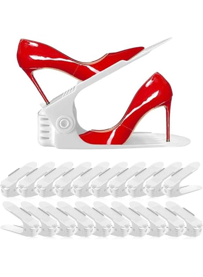 HOOKOR Durku Shoe Slots Organizer 20 Pack,Shoe Stackers for a Pair Of Shoes, shoe storage Shoe Space Savers 50%, 4 Levels Adjustable Thickening Double Layer shoe holders shoe organizer for closet (White) - Image 1