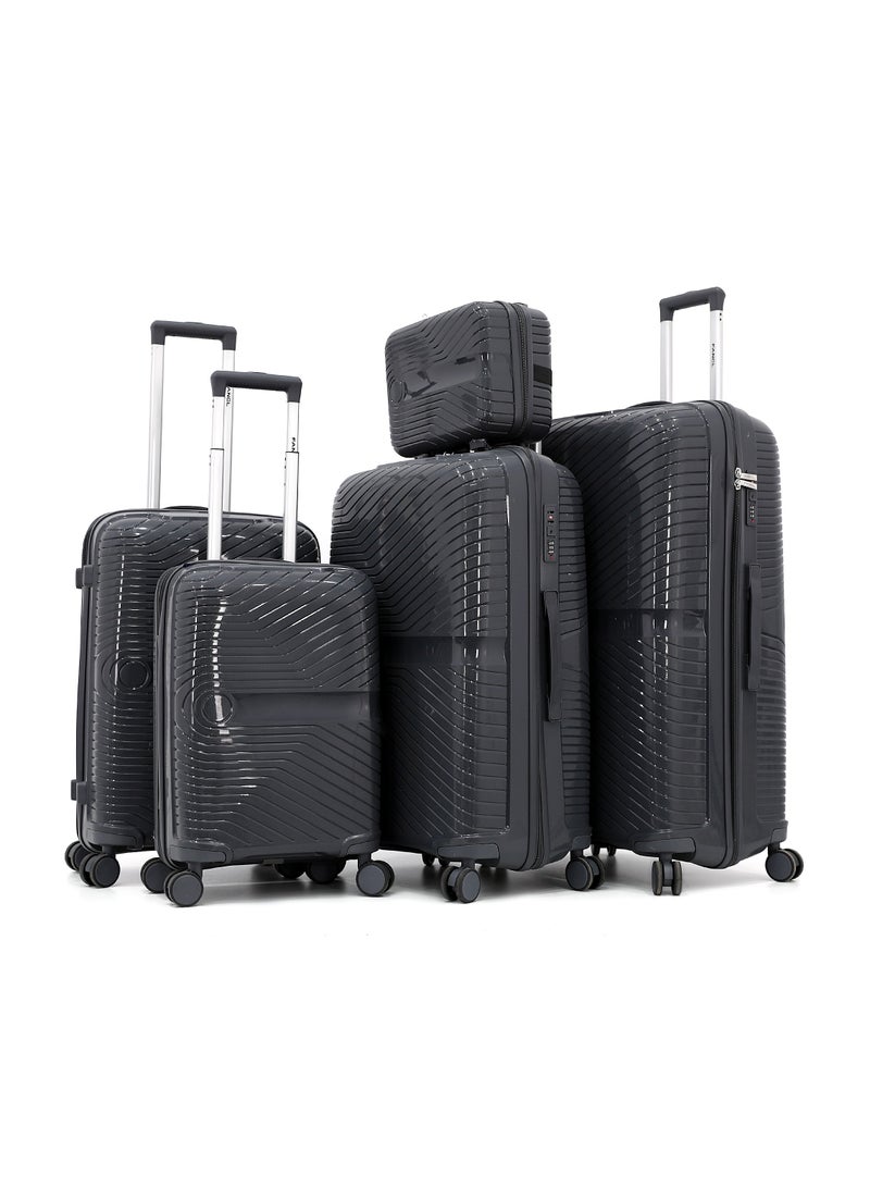 Fancl 3-Piece Hard-Side Polypropylene Luggage Set – Lightweight, Durable, Spinner Trolley with TSA Lock,Grey (BC-12"S-20",M-24",L-28",XL-32") - Image 1