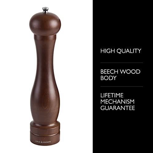 Cole & Mason Premium Wooden Capstan Pepper Mill 31.5cm, Large Manual Pepper Crusher with Precision Grinding Mechanism, Adjustable Coarse to Fine Spice Grinder, Brown Wood Finish - Image 2