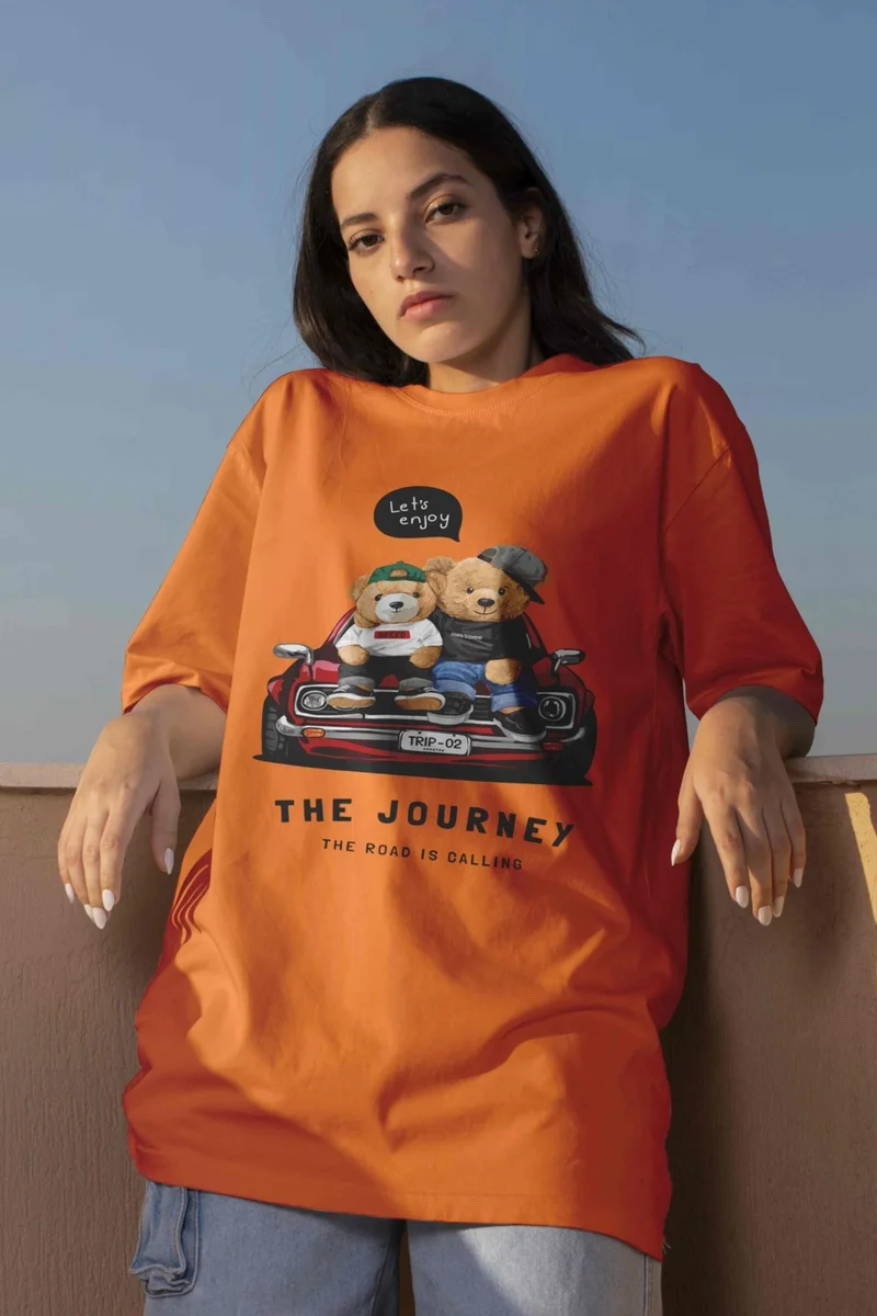دوغ فش Printed Orange Oversize Unisex Tshirt