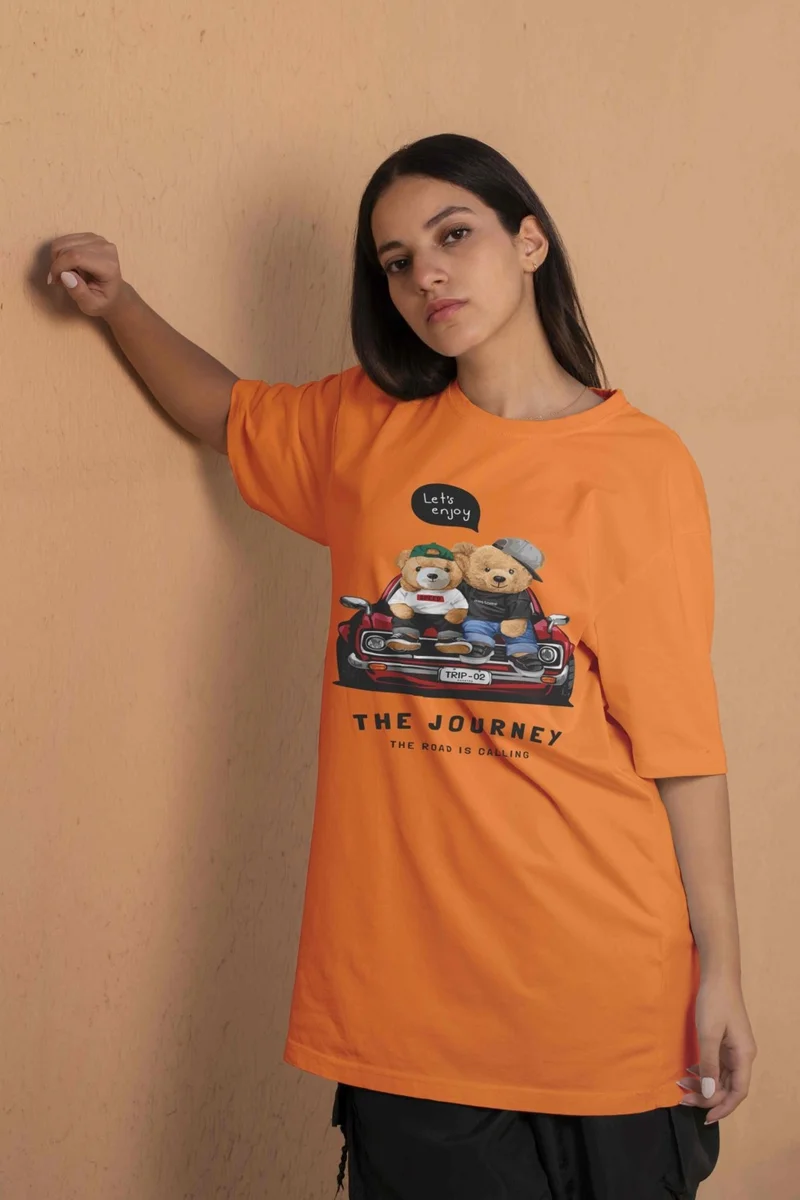 دوغ فش Printed Orange Oversize Unisex Tshirt