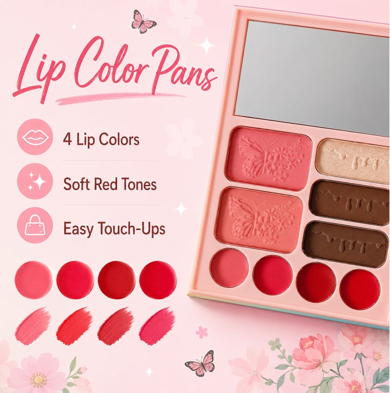 Me Now All in One Makeup Palette Butterfly Eyeshadow Kit with Blusher, Highlighter, Eyebrow Powder Lip Colors Mirror and Applicator (Purple Butterfly) - Image 4