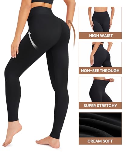 VALANDY Creamlush High Waisted Leggings for Women Stretch Tummy Control Athletic Workout Running Yoga Pants Black Plus Size - Image 5