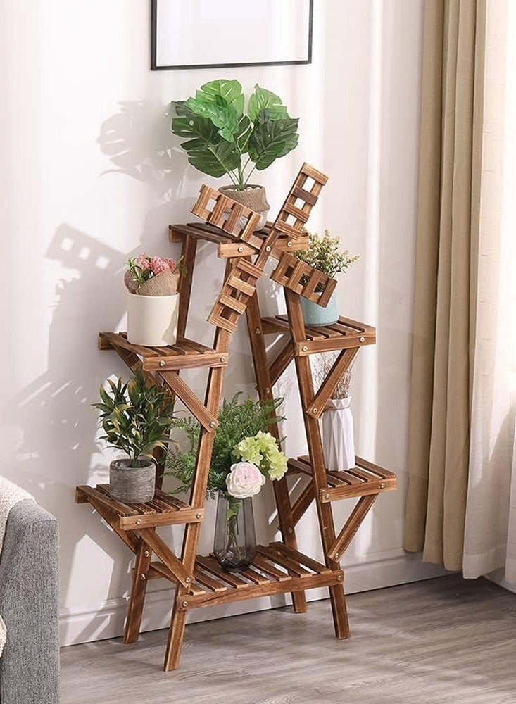 DubaiGallery Flower Racks Wooden Classic Plant Patio Standing Triangle Plant Shelf Wood Flower Shelf with Wheel for Plant Flower Pots Holder Rack Garden Storage Shelf for Indoor or Outdoor Balcony - Image 4