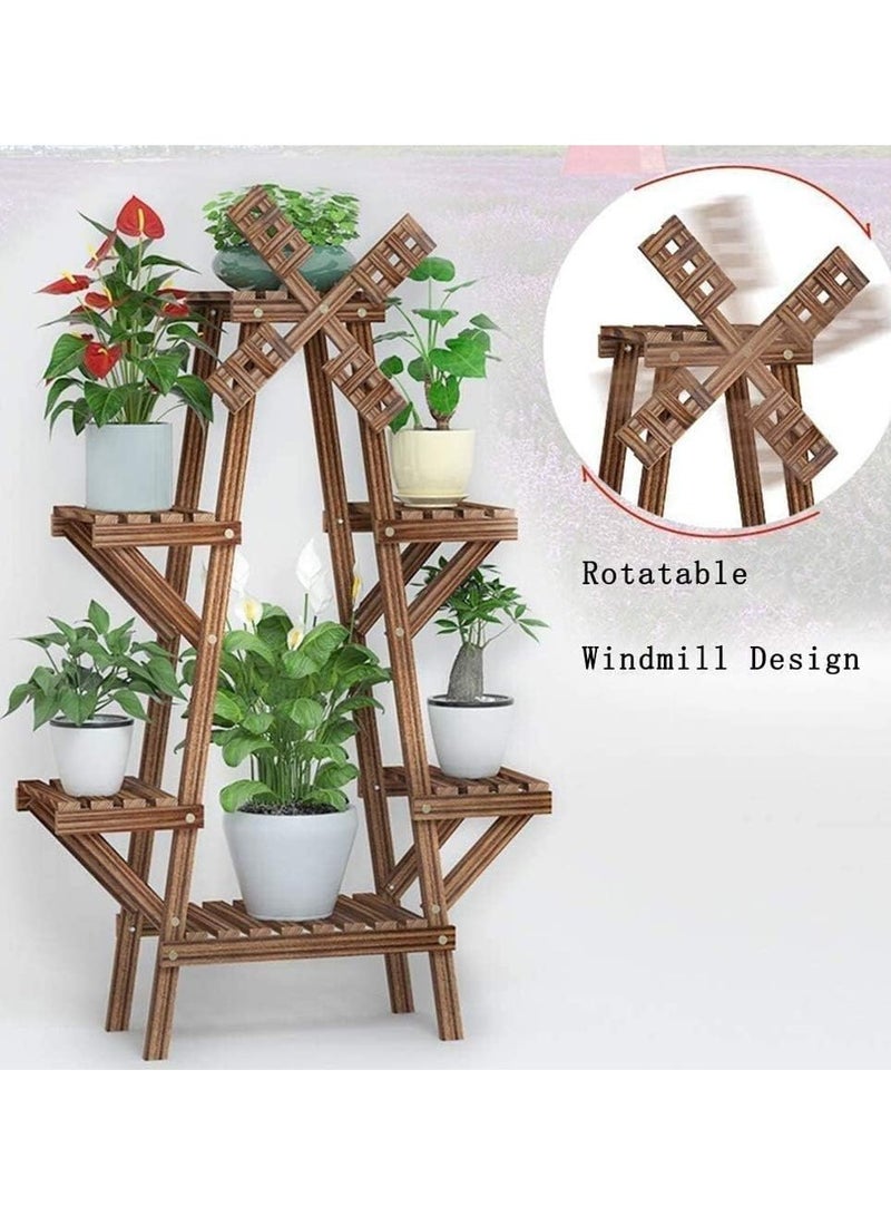 DubaiGallery Flower Racks Wooden Classic Plant Patio Standing Triangle Plant Shelf Wood Flower Shelf with Wheel for Plant Flower Pots Holder Rack Garden Storage Shelf for Indoor or Outdoor Balcony - Image 3